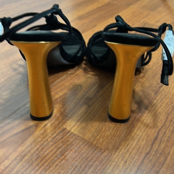 Joie Black Suede Strappy Odetta Gold Tone Heeled Sandals Sz 9 (EU 39) NIB - Picture 8 of 9
